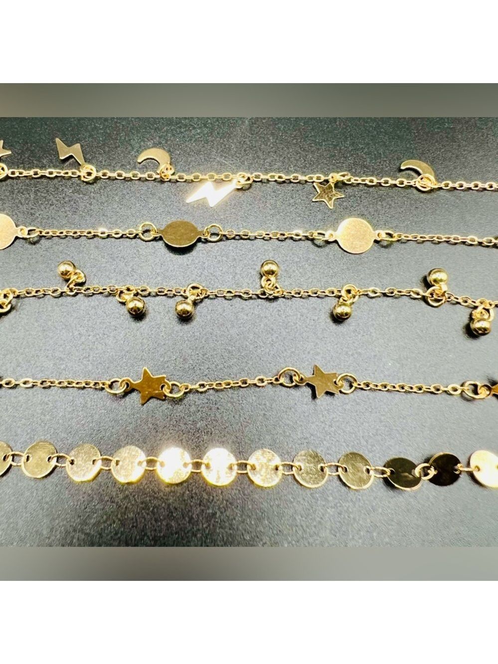 New set of 6 Gold Plated Anklets Moon Stars - Picture 7 of 16